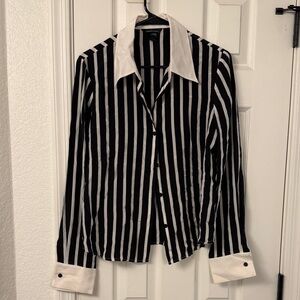 Moda International Black and Cream-White Striped Dress Shirt